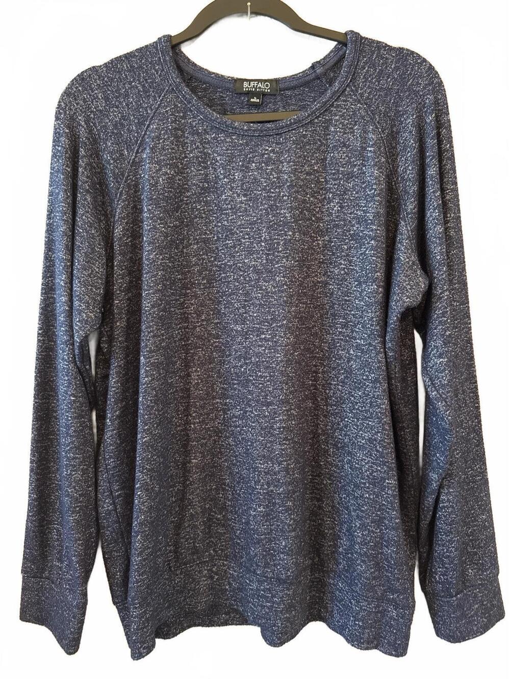 Buffalo David Bitton Unisex Blue Heathered Crewneck Sweatshirt Large